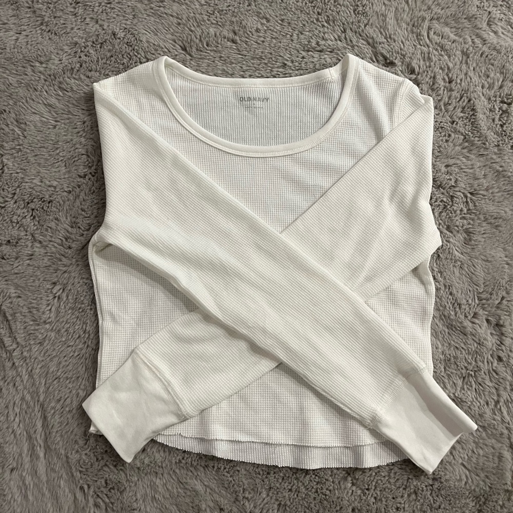 Old Navy Cream Asymmetrical Fitted Crop Blouse